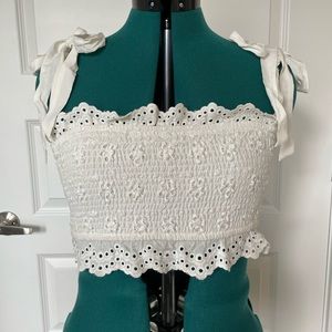 IMPECCABLE PIG White Eyelet Tie Straps Crop Top